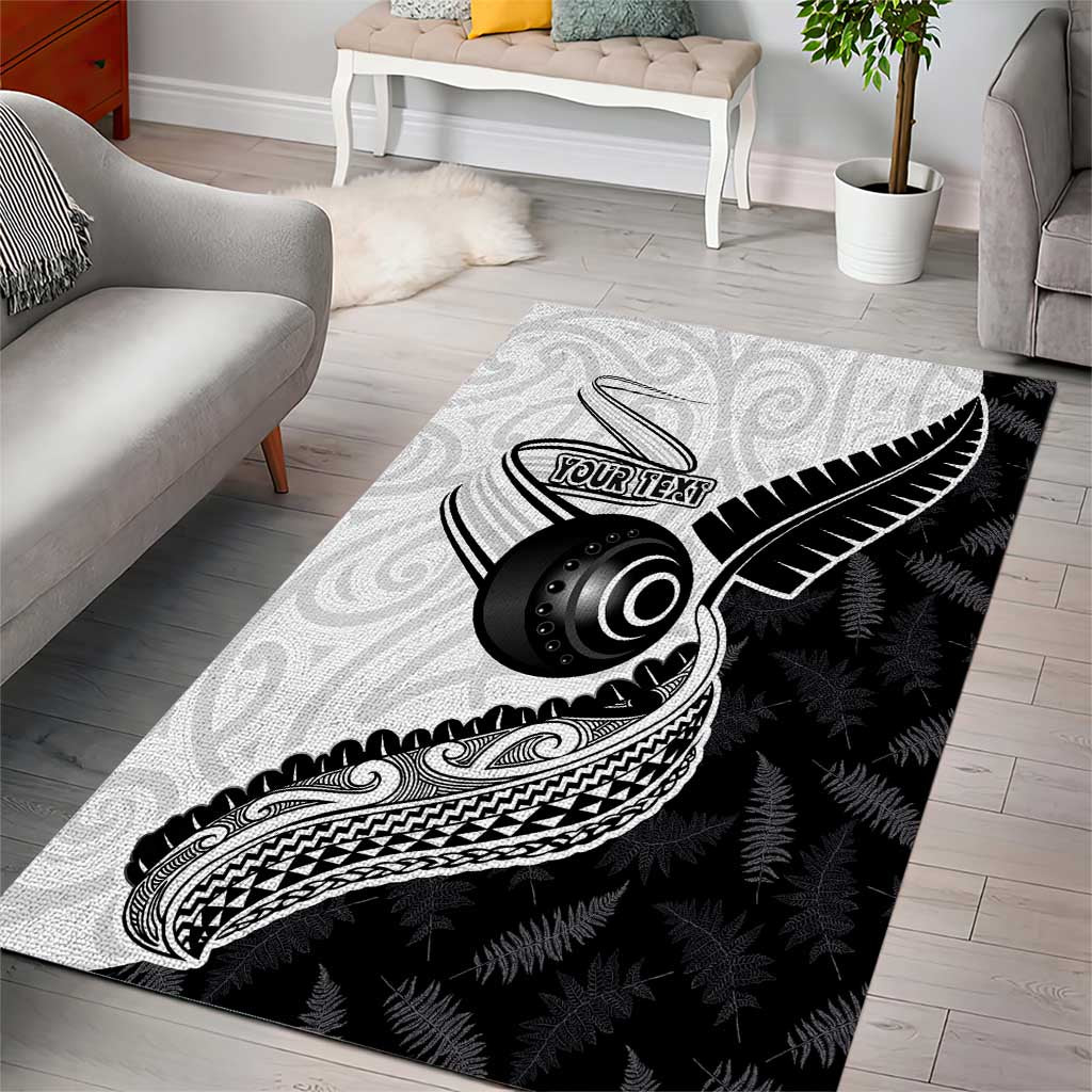 Personalised Aotearoa Lawn Bowls Area Rug Maori and Silver Fern Half Style - Polynesian Pride