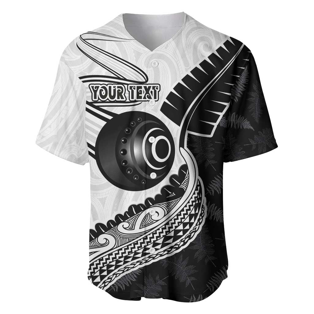 Personalised Aotearoa Lawn Bowls Baseball Jersey Maori and Silver Fern Half Style - Polynesian Pride