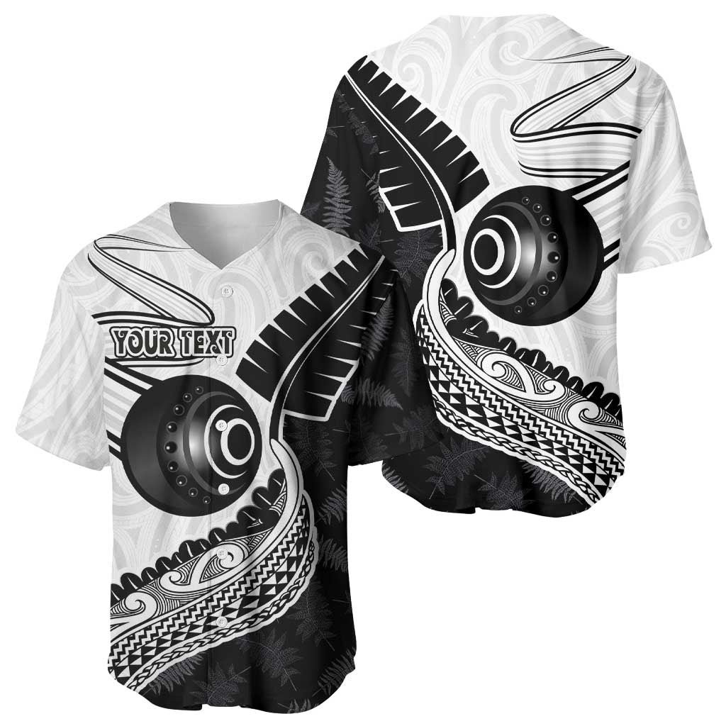 Personalised Aotearoa Lawn Bowls Baseball Jersey Maori and Silver Fern Half Style - Polynesian Pride