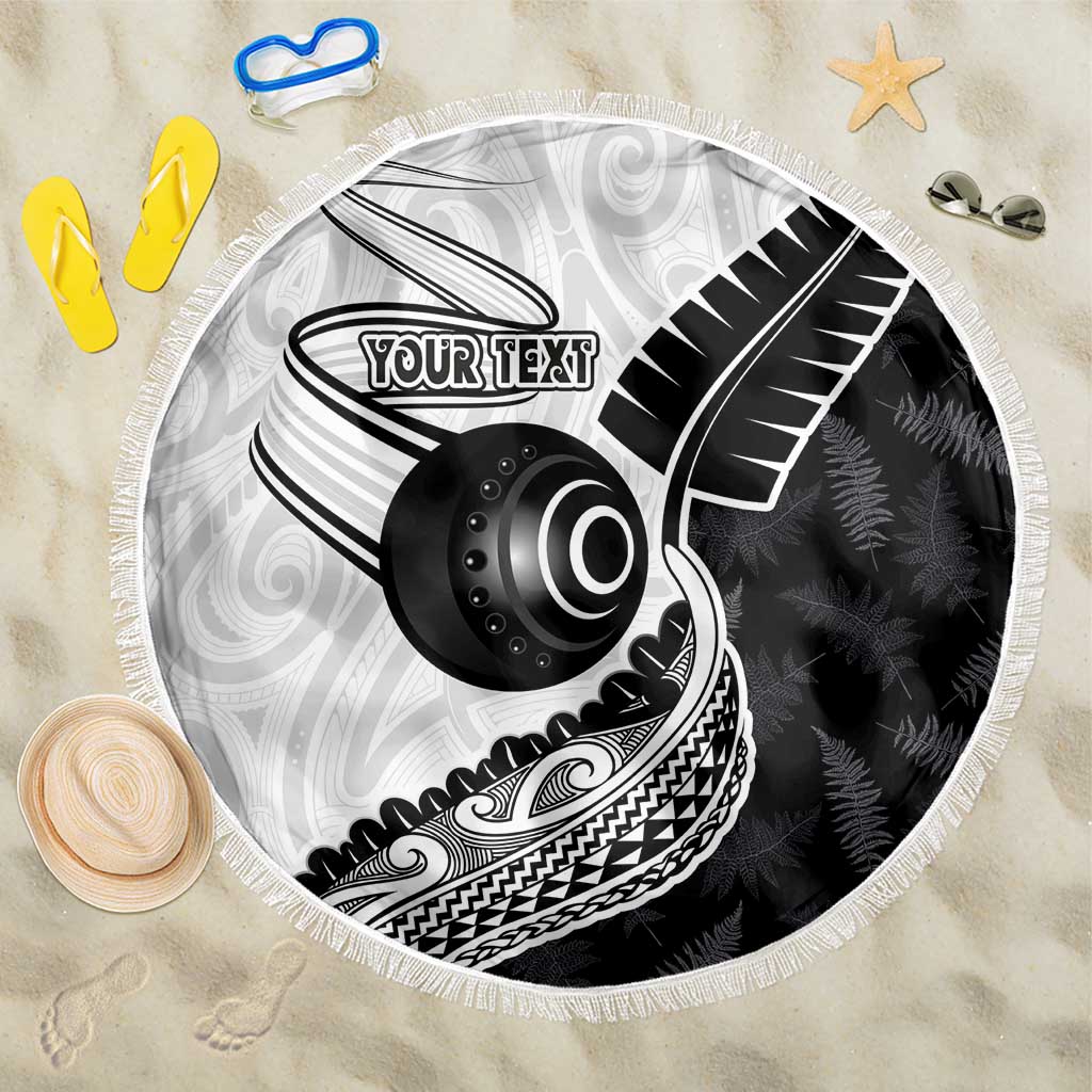Personalised Aotearoa Lawn Bowls Beach Blanket Maori and Silver Fern Half Style - Polynesian Pride