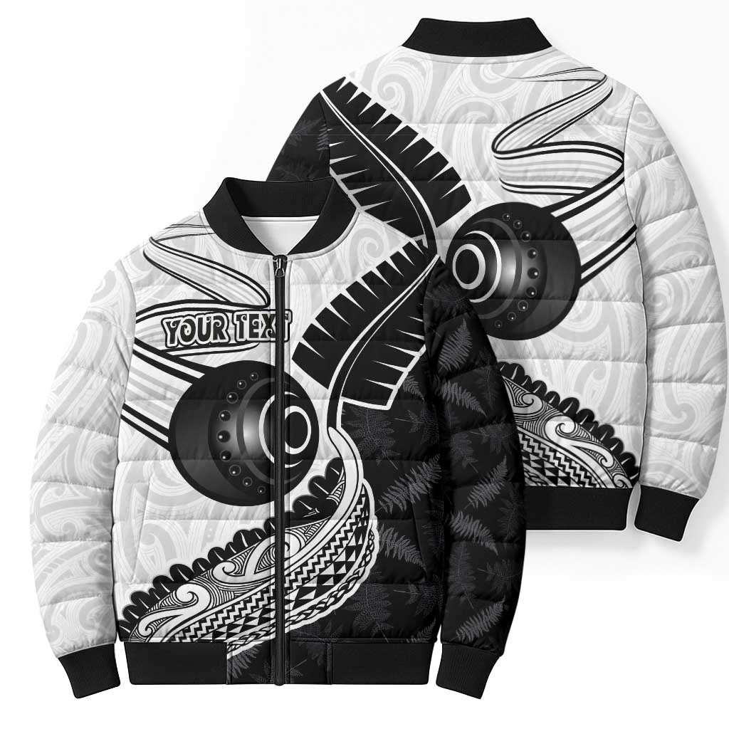 Personalised Aotearoa Lawn Bowls Bomber Puffer Jacket Maori and Silver Fern Half Style - Polynesian Pride