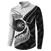 Personalised Aotearoa Lawn Bowls Button Sweatshirt Maori and Silver Fern Half Style - Polynesian Pride