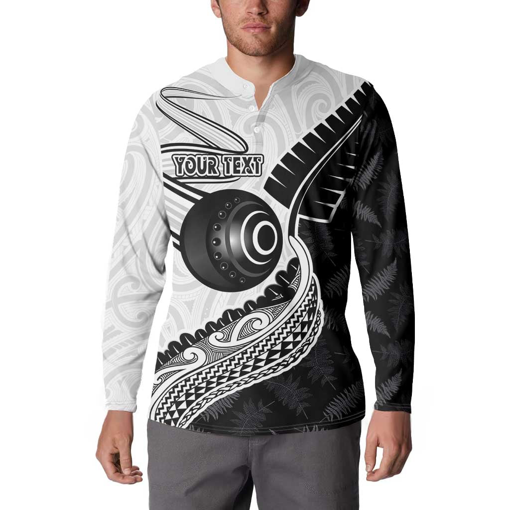 Personalised Aotearoa Lawn Bowls Button Sweatshirt Maori and Silver Fern Half Style - Polynesian Pride