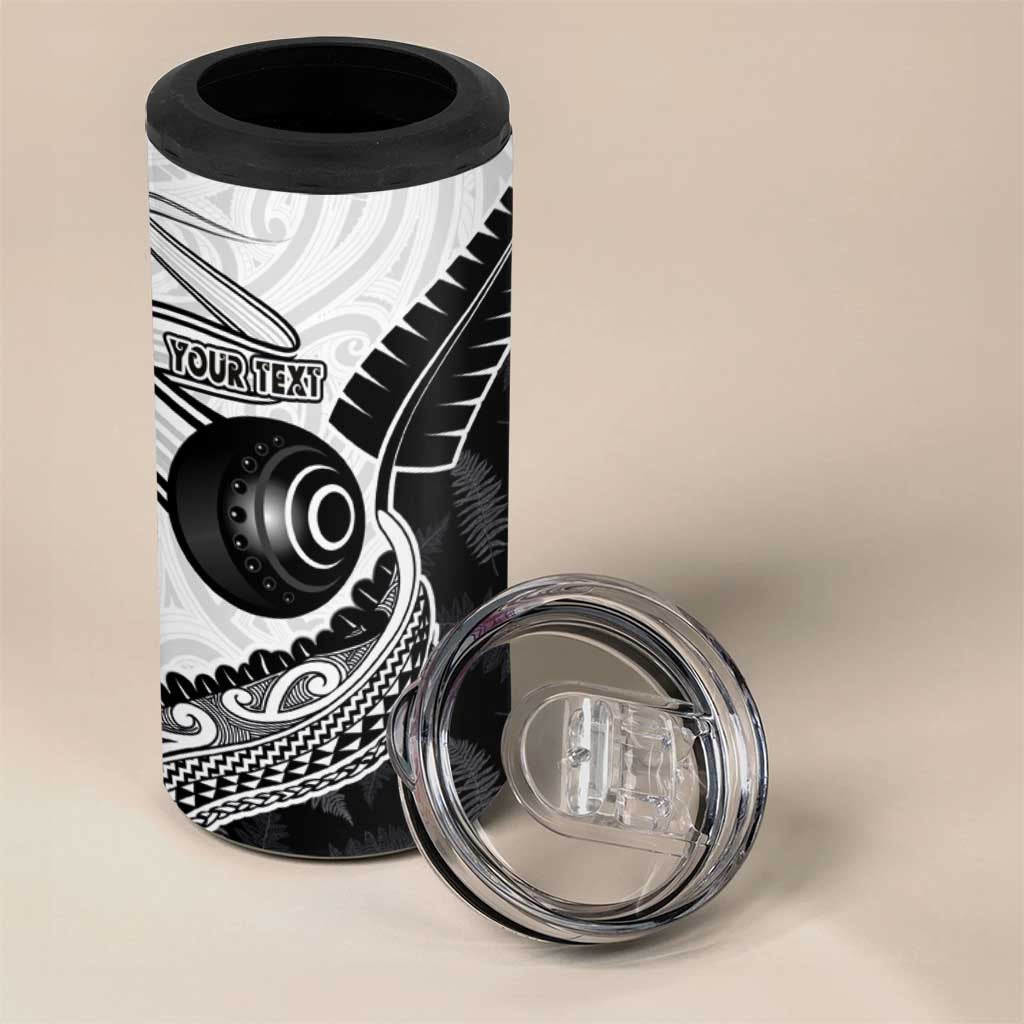 Personalised Aotearoa Lawn Bowls 4 in 1 Can Cooler Tumbler Maori and Silver Fern Half Style - Polynesian Pride