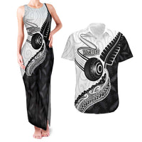 Personalised Aotearoa Lawn Bowls Couples Matching Tank Maxi Dress and Hawaiian Shirt Maori and Silver Fern Half Style - Polynesian Pride