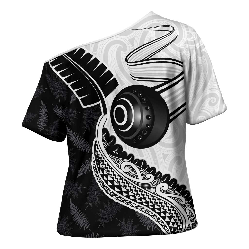 Personalised Aotearoa Lawn Bowls Cross Shoulder Shirt Maori and Silver Fern Half Style - Polynesian Pride