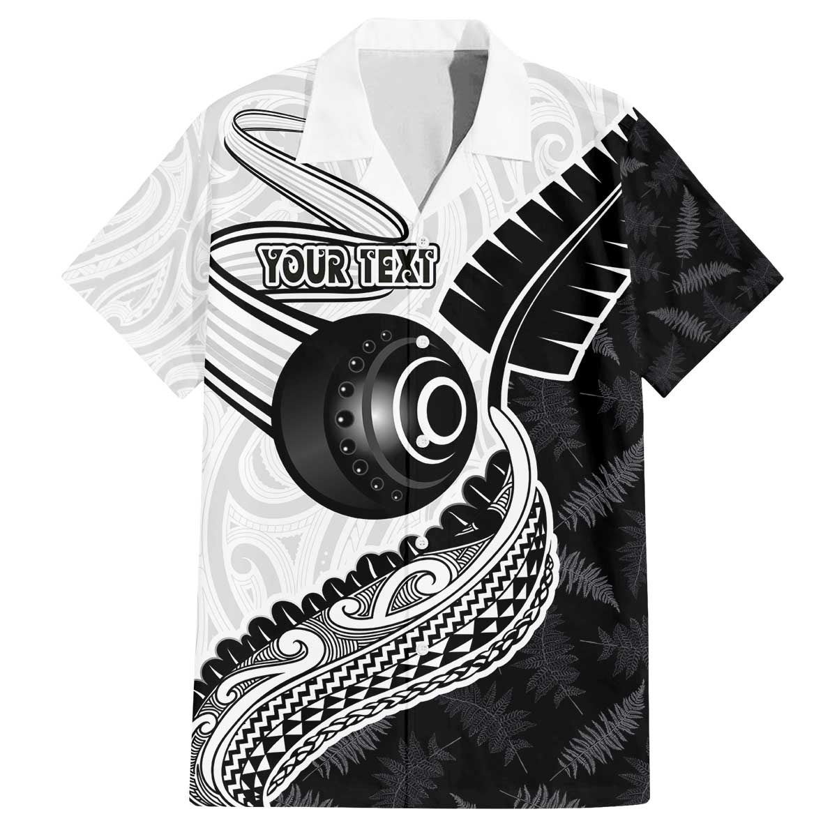 Personalised Aotearoa Lawn Bowls Family Matching Off The Shoulder Long Sleeve Dress and Hawaiian Shirt Maori and Silver Fern Half Style - Polynesian Pride