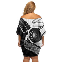 Personalised Aotearoa Lawn Bowls Family Matching Off Shoulder Short Dress and Hawaiian Shirt Maori and Silver Fern Half Style - Polynesian Pride