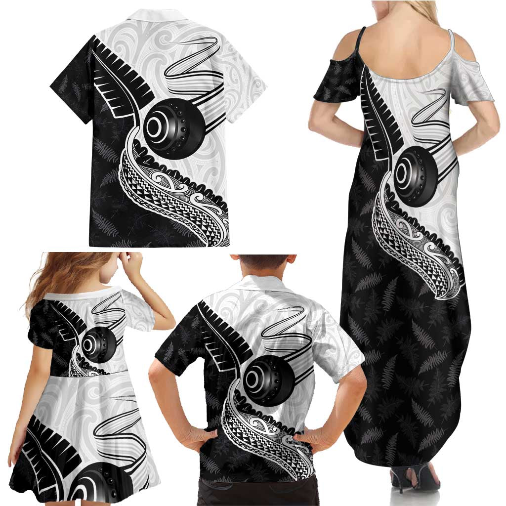 Personalised Aotearoa Lawn Bowls Family Matching Summer Maxi Dress and Hawaiian Shirt Maori and Silver Fern Half Style - Polynesian Pride