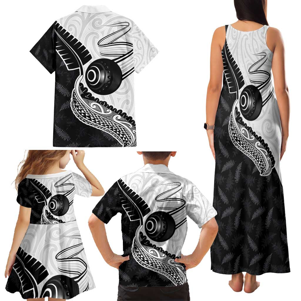 Personalised Aotearoa Lawn Bowls Family Matching Tank Maxi Dress and Hawaiian Shirt Maori and Silver Fern Half Style - Polynesian Pride