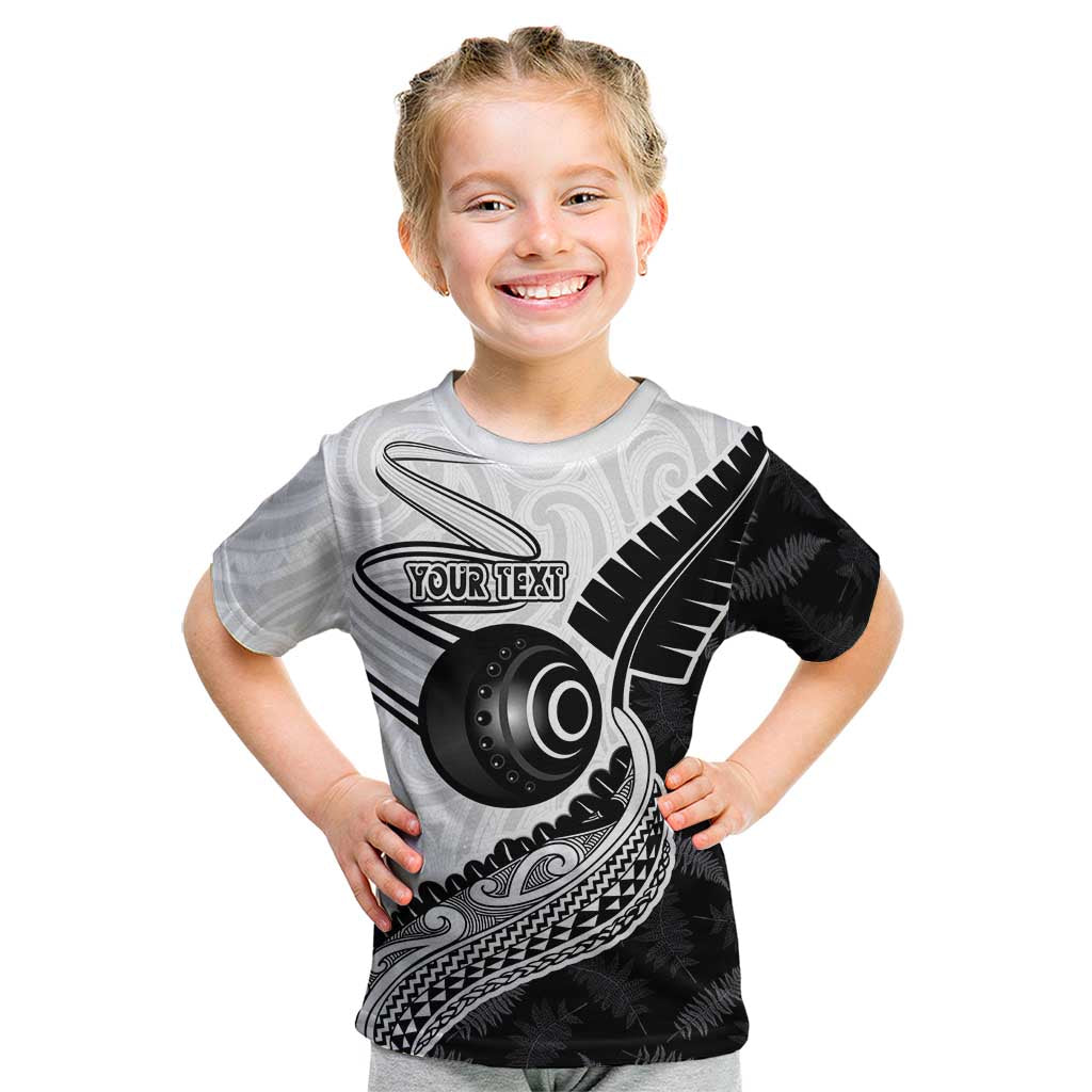 Personalised Aotearoa Lawn Bowls Kid T Shirt Maori and Silver Fern Half Style - Polynesian Pride
