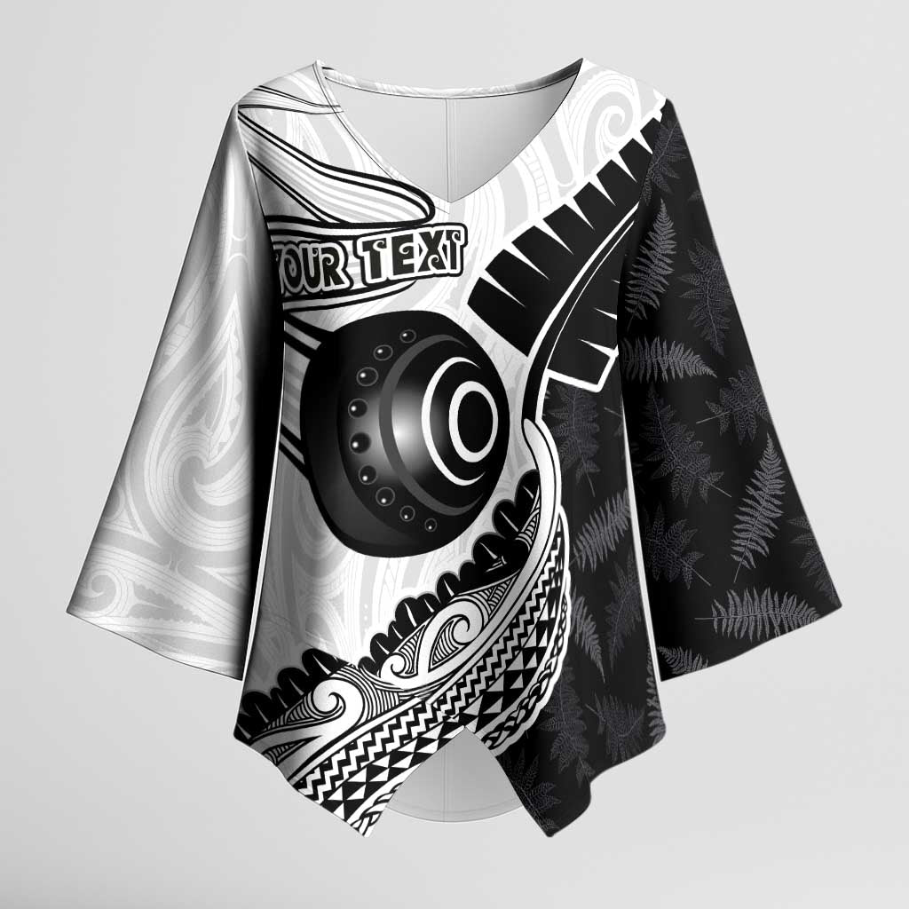 Personalised Aotearoa Lawn Bowls Kimono Sleeve Blouse Maori and Silver Fern Half Style - Polynesian Pride