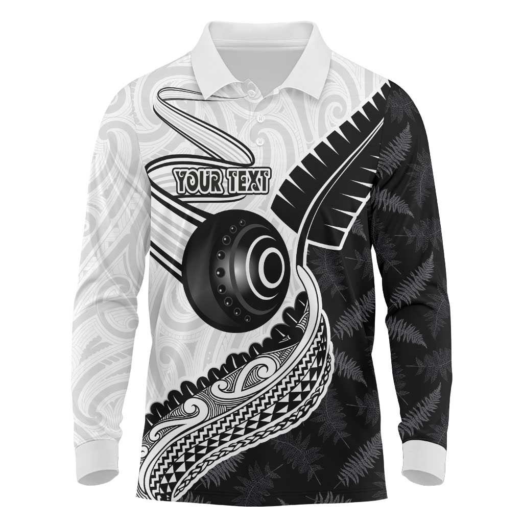 Personalised Aotearoa Lawn Bowls Long Sleeve Polo Shirt Maori and Silver Fern Half Style - Polynesian Pride