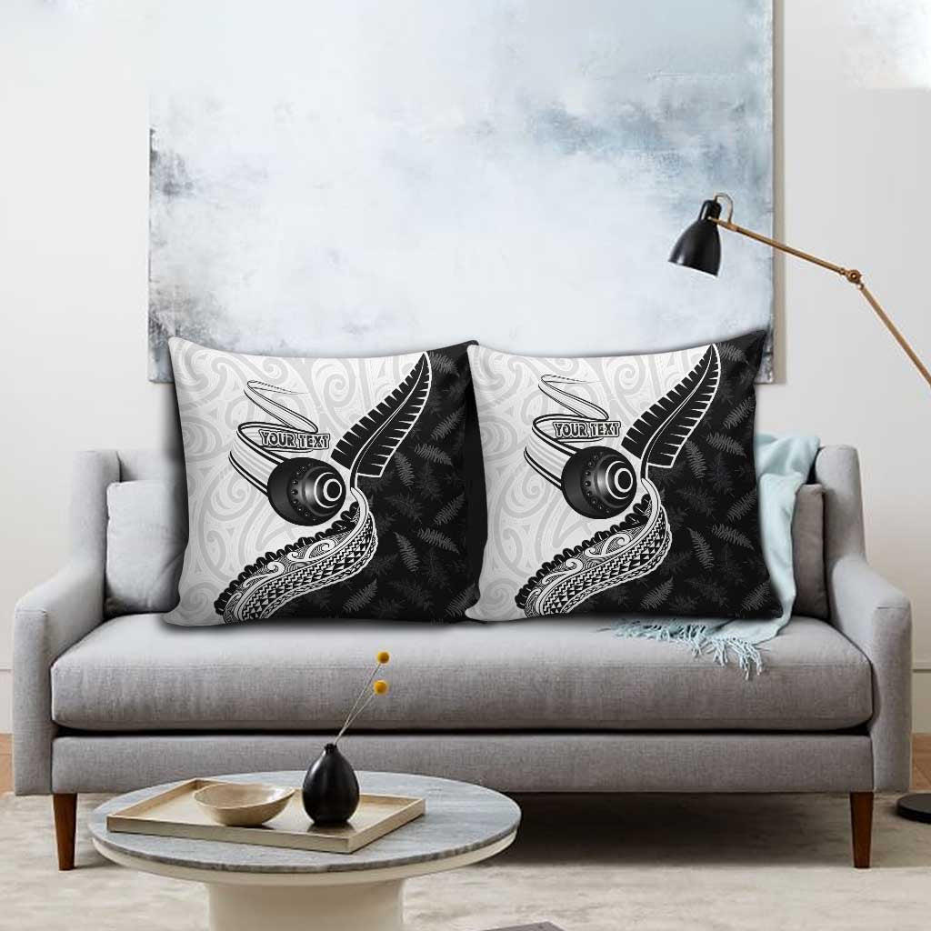 Personalised Aotearoa Lawn Bowls Pillow Cover Maori and Silver Fern Half Style - Polynesian Pride