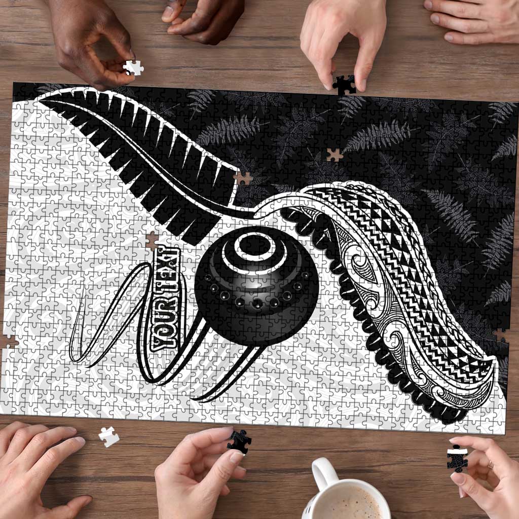 Personalised Aotearoa Lawn Bowls Puzzle Maori and Silver Fern Half Style - Polynesian Pride