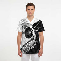 Personalised Aotearoa Lawn Bowls Scrub Top Maori and Silver Fern Half Style - Polynesian Pride