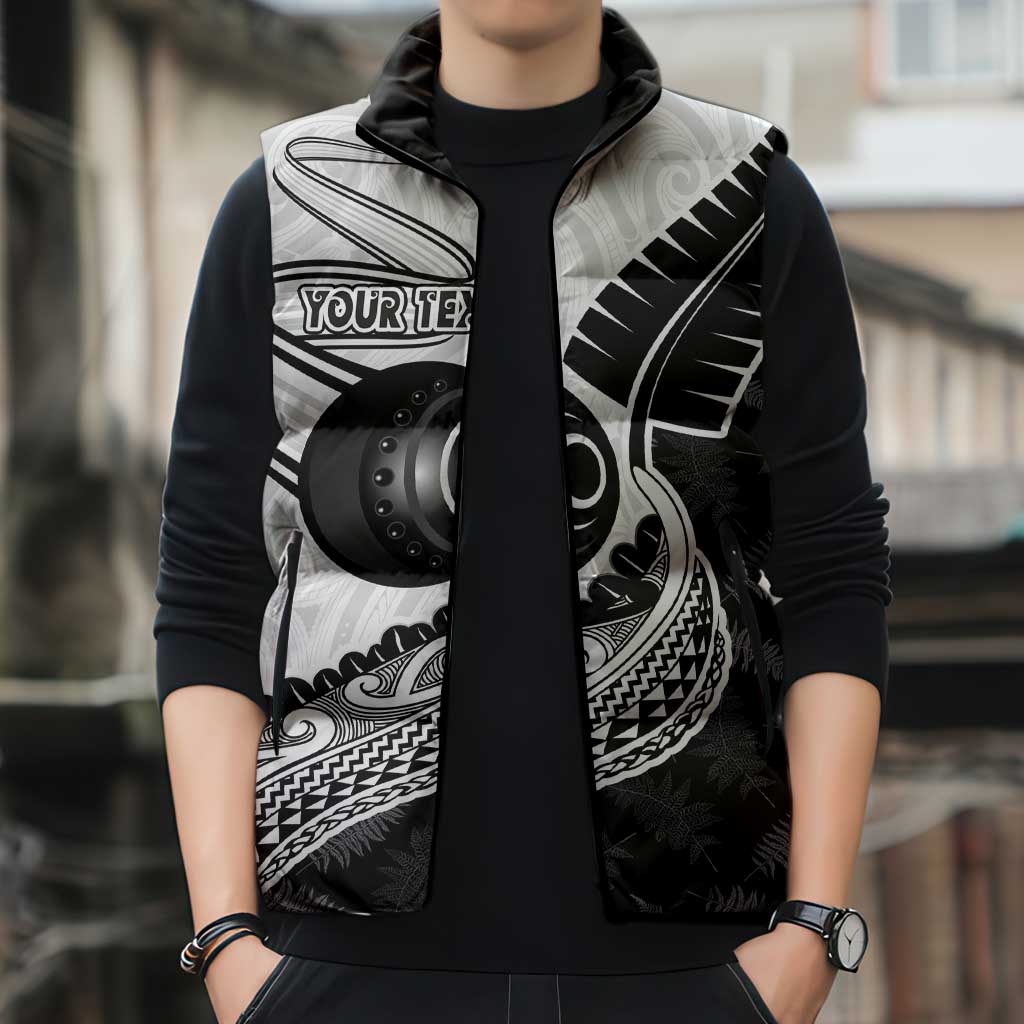 Personalised Aotearoa Lawn Bowls Sleeveless Puffer Jacket Maori and Silver Fern Half Style - Polynesian Pride