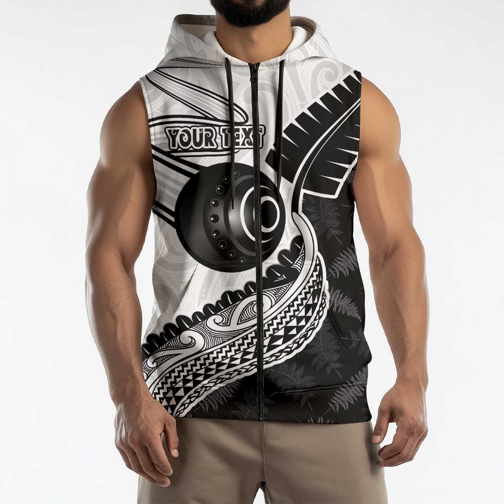 Personalised Aotearoa Lawn Bowls Sleeveless Zip Hoodie Maori and Silver Fern Half Style - Polynesian Pride