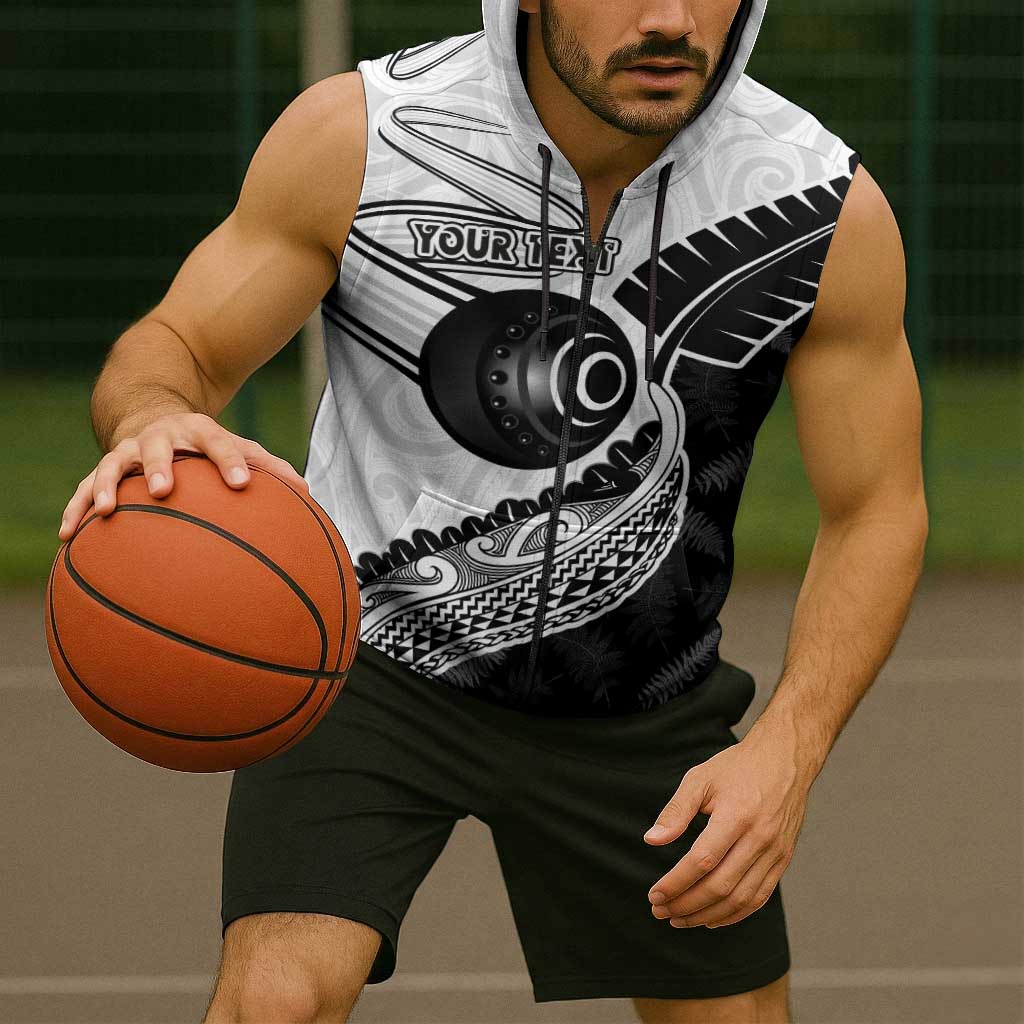 Personalised Aotearoa Lawn Bowls Sleeveless Zip Hoodie Maori and Silver Fern Half Style - Polynesian Pride