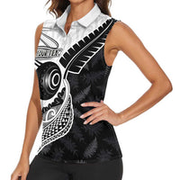 Personalised Aotearoa Lawn Bowls Women Sleeveless Polo Shirt Maori and Silver Fern Half Style - Polynesian Pride
