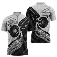 Personalised Aotearoa Lawn Bowls Zipper Polo Shirt Maori and Silver Fern Half Style - Polynesian Pride