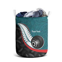 Personalised Aotearoa Lawn Bowls Laundry Basket Maori and Silver Fern Sporty Style Teal Color - Polynesian Pride