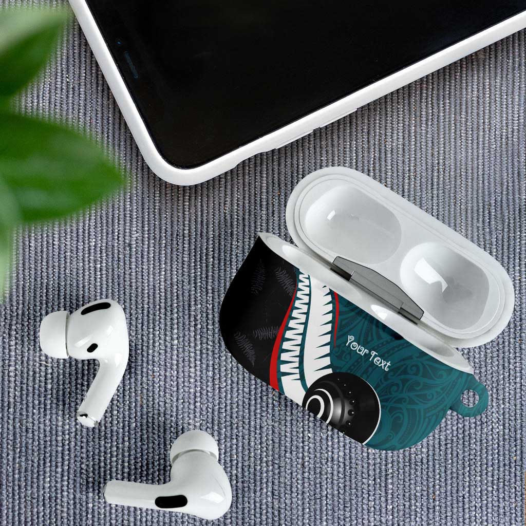 Personalised Aotearoa Lawn Bowls AirPods Case Maori and Silver Fern Sporty Style Teal Color - Polynesian Pride