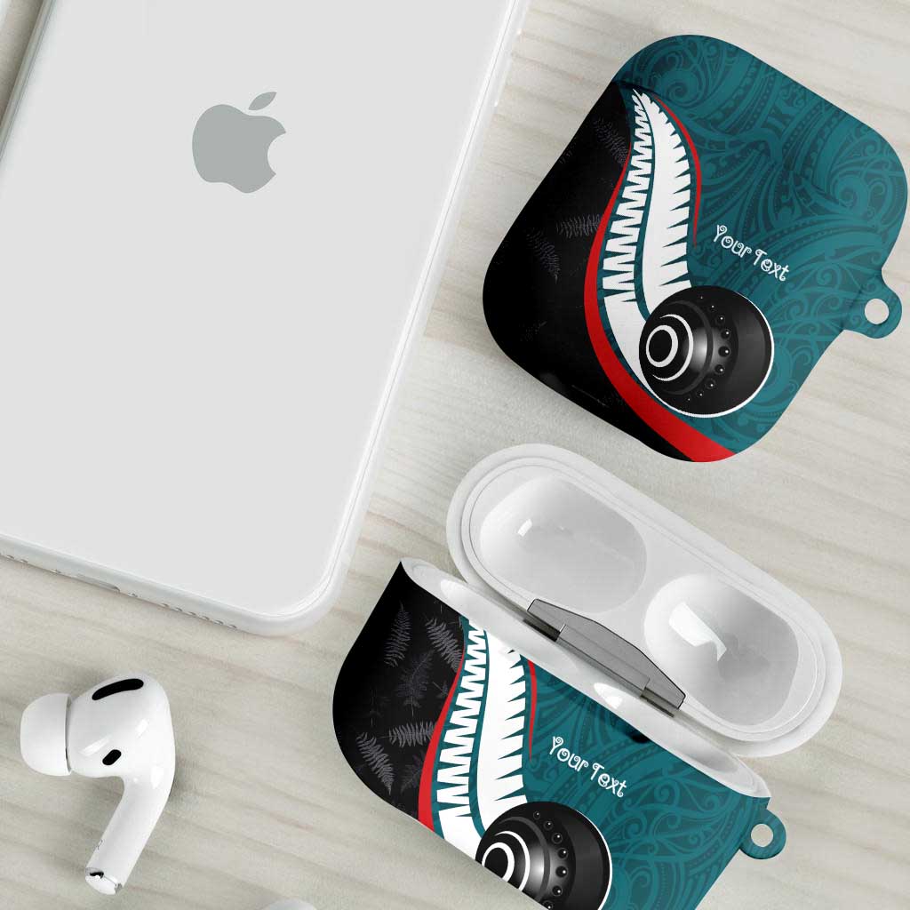 Personalised Aotearoa Lawn Bowls AirPods Case Maori and Silver Fern Sporty Style Teal Color - Polynesian Pride