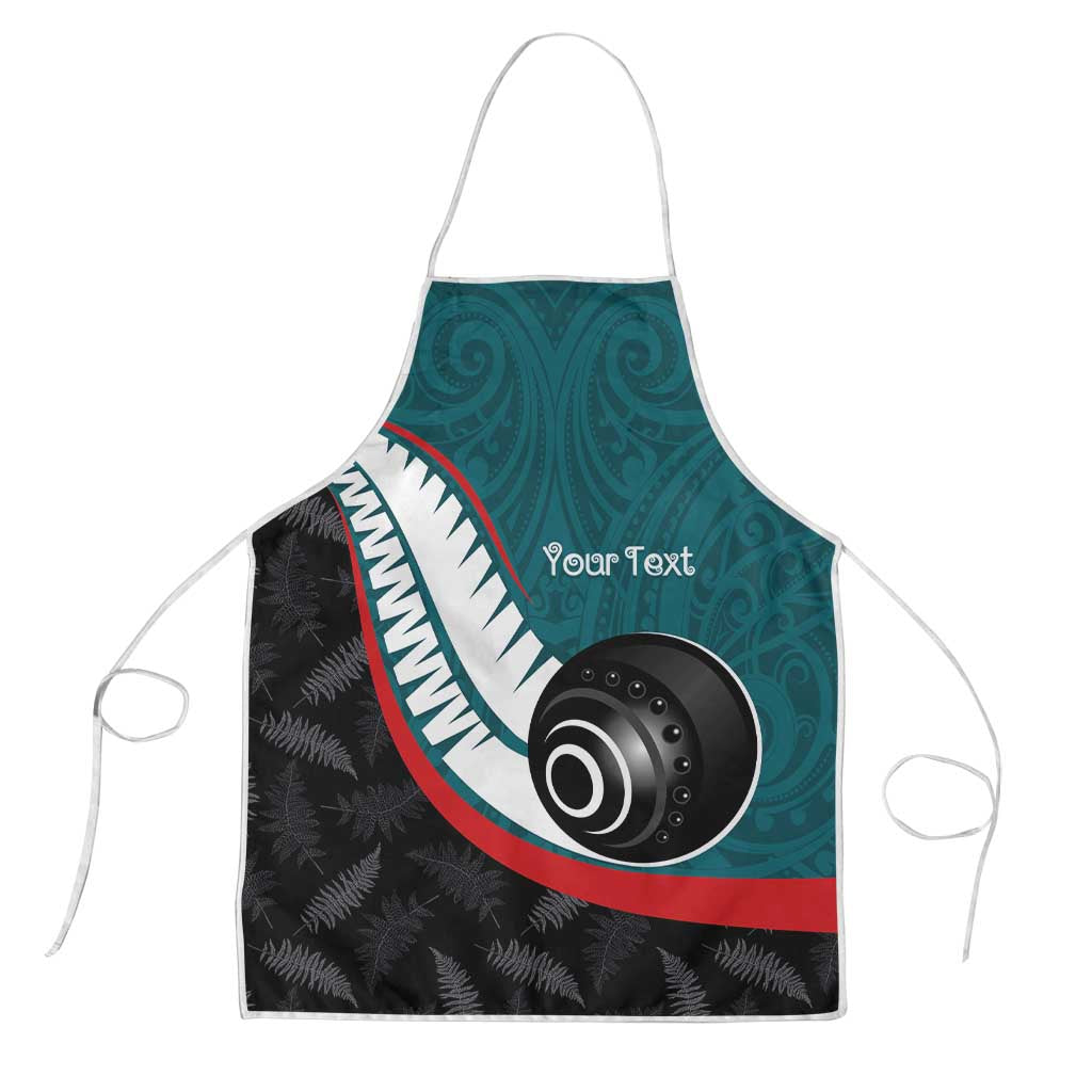 Personalised Aotearoa Lawn Bowls Apron Maori and Silver Fern Sporty Style Teal Color - Polynesian Pride