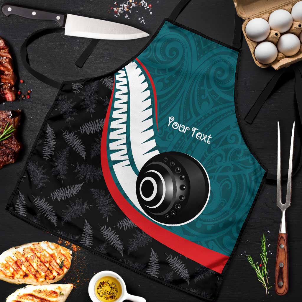 Personalised Aotearoa Lawn Bowls Apron Maori and Silver Fern Sporty Style Teal Color - Polynesian Pride
