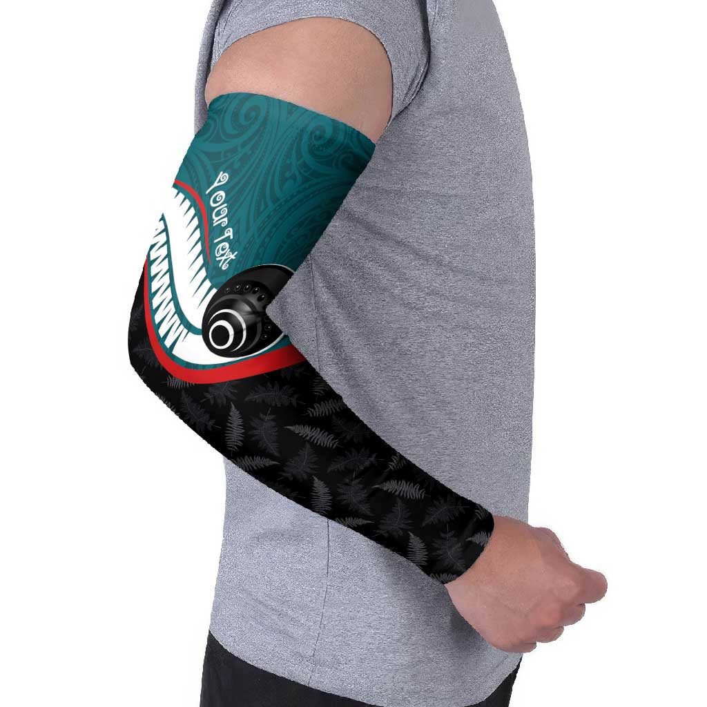Personalised Aotearoa Lawn Bowls Arm Sleeves Maori and Silver Fern Sporty Style Teal Color - Polynesian Pride