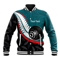 Personalised Aotearoa Lawn Bowls Baseball Jacket Maori and Silver Fern Sporty Style Teal Color - Polynesian Pride