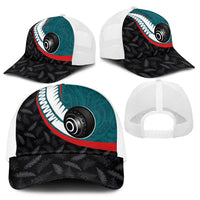 Aotearoa Lawn Bowls Baseball Net Cap Maori and Silver Fern Sporty Style Teal Color - Polynesian Pride