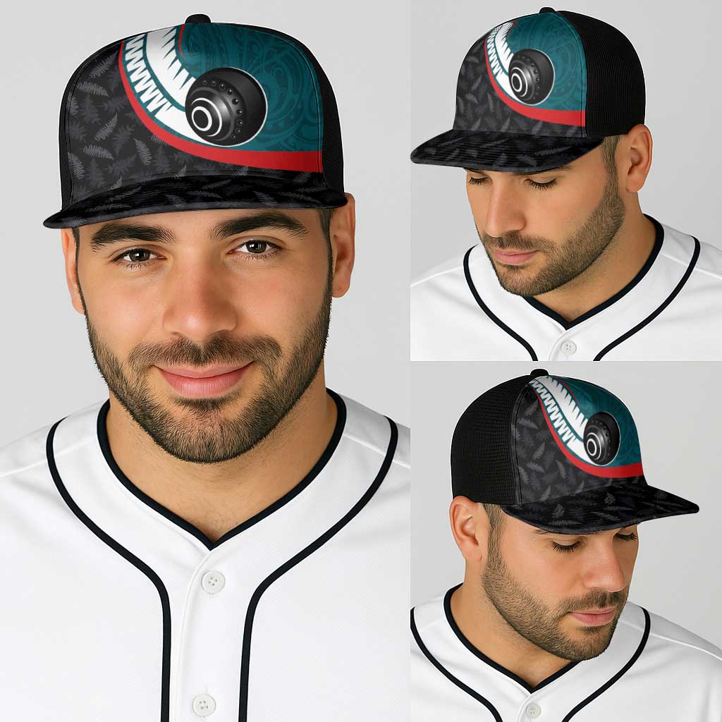 Aotearoa Lawn Bowls Baseball Net Cap Maori and Silver Fern Sporty Style Teal Color - Polynesian Pride