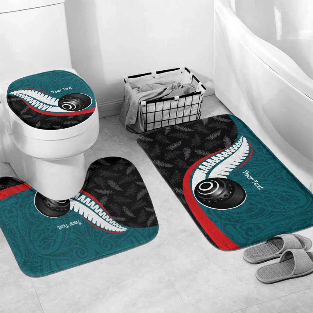 Personalised Aotearoa Lawn Bowls Bathroom Set Maori and Silver Fern Sporty Style Teal Color - Polynesian Pride
