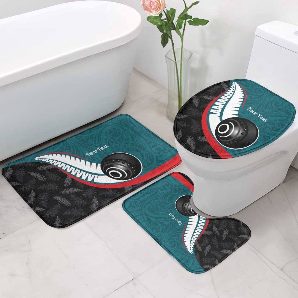 Personalised Aotearoa Lawn Bowls Bathroom Set Maori and Silver Fern Sporty Style Teal Color - Polynesian Pride