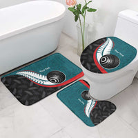 Personalised Aotearoa Lawn Bowls Bathroom Set Maori and Silver Fern Sporty Style Teal Color - Polynesian Pride