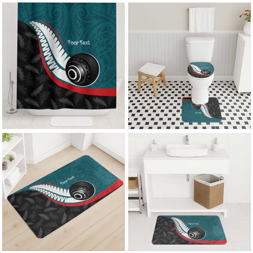 Personalised Aotearoa Lawn Bowls Bathroom Set Maori and Silver Fern Sporty Style Teal Color - Polynesian Pride