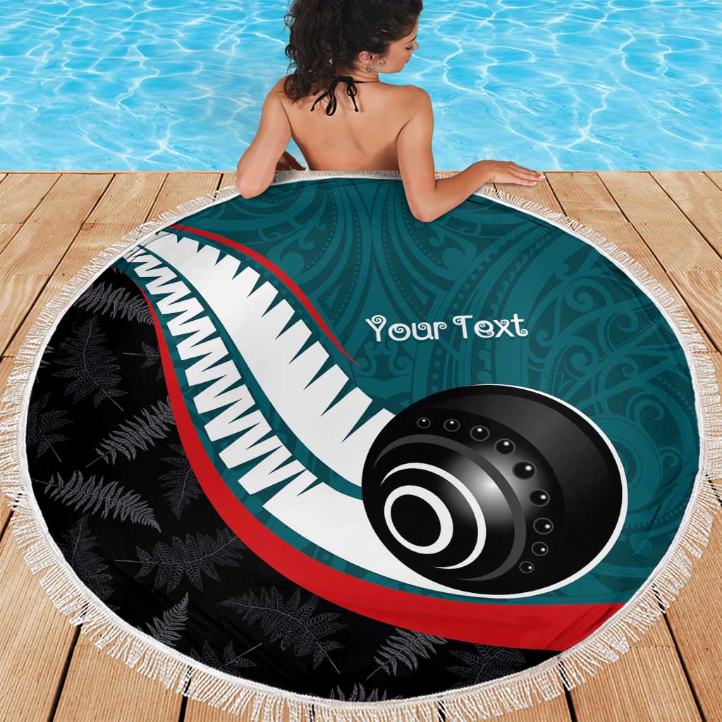 Personalised Aotearoa Lawn Bowls Beach Blanket Maori and Silver Fern Sporty Style Teal Color - Polynesian Pride