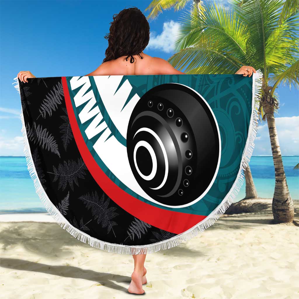 Personalised Aotearoa Lawn Bowls Beach Blanket Maori and Silver Fern Sporty Style Teal Color - Polynesian Pride