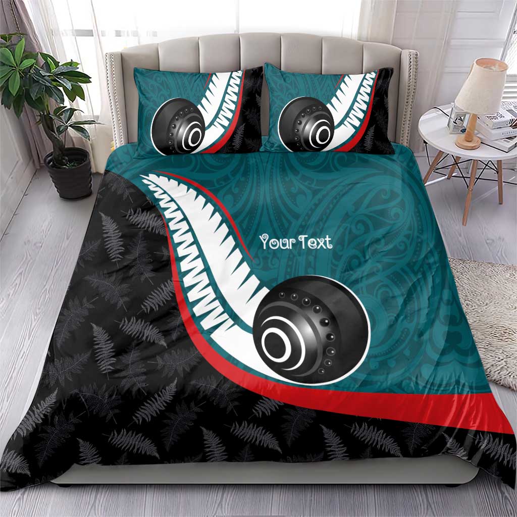 Personalised Aotearoa Lawn Bowls Bedding Set Maori and Silver Fern Sporty Style Teal Color - Polynesian Pride