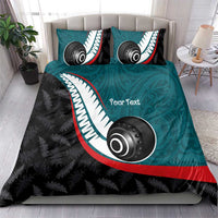 Personalised Aotearoa Lawn Bowls Bedding Set Maori and Silver Fern Sporty Style Teal Color - Polynesian Pride