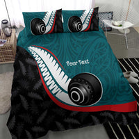 Personalised Aotearoa Lawn Bowls Bedding Set Maori and Silver Fern Sporty Style Teal Color - Polynesian Pride