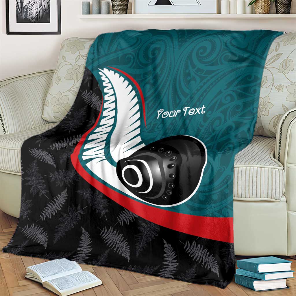 Personalised Aotearoa Lawn Bowls Blanket Maori and Silver Fern Sporty Style Teal Color - Polynesian Pride
