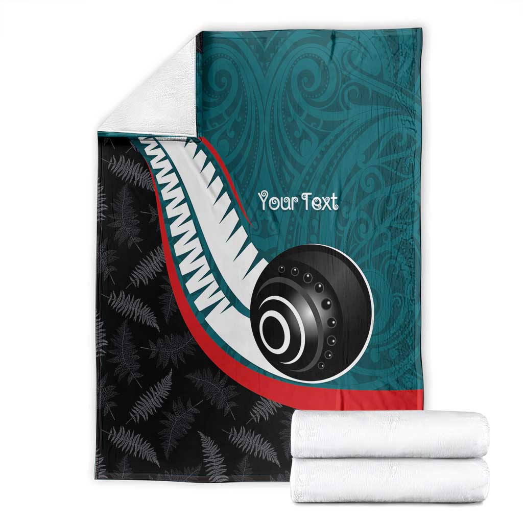 Personalised Aotearoa Lawn Bowls Blanket Maori and Silver Fern Sporty Style Teal Color - Polynesian Pride