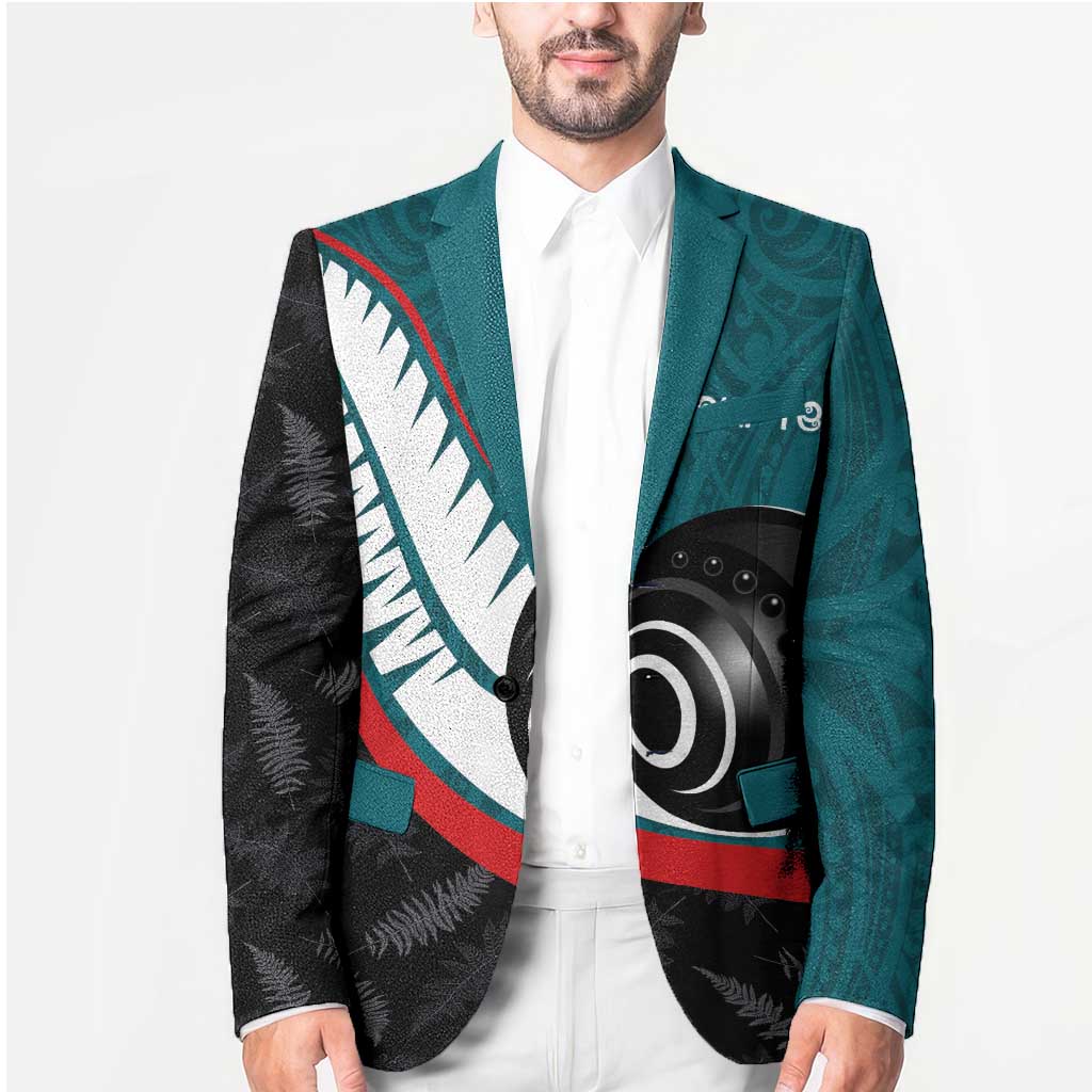 Personalised Aotearoa Lawn Bowls Blazer Maori and Silver Fern Sporty Style Teal Color - Polynesian Pride