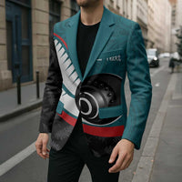 Personalised Aotearoa Lawn Bowls Blazer Maori and Silver Fern Sporty Style Teal Color - Polynesian Pride