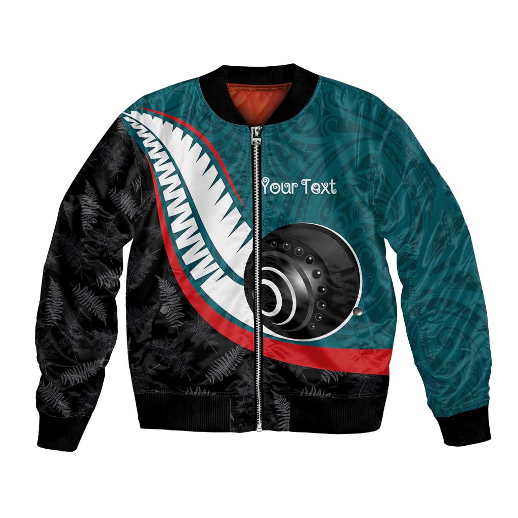 Personalised Aotearoa Lawn Bowls Bomber Jacket Maori and Silver Fern Sporty Style Teal Color - Polynesian Pride