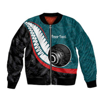 Personalised Aotearoa Lawn Bowls Bomber Jacket Maori and Silver Fern Sporty Style Teal Color - Polynesian Pride