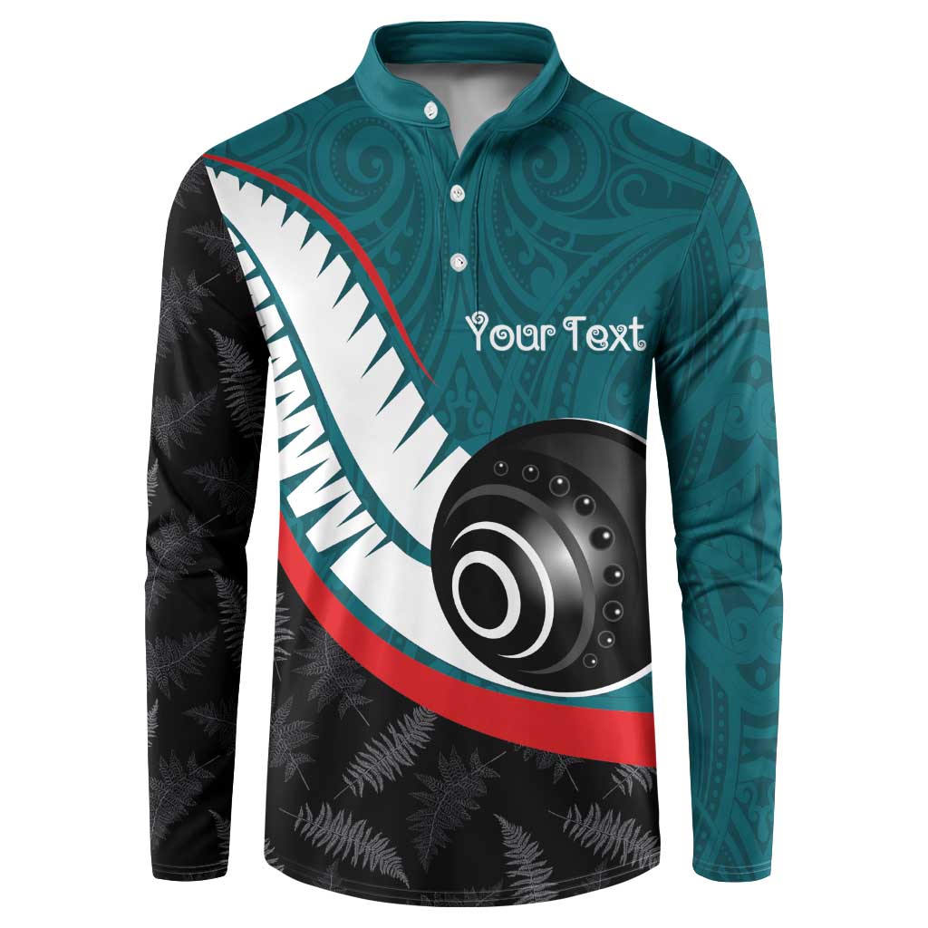 Personalised Aotearoa Lawn Bowls Button Sweatshirt Maori and Silver Fern Sporty Style Teal Color - Polynesian Pride